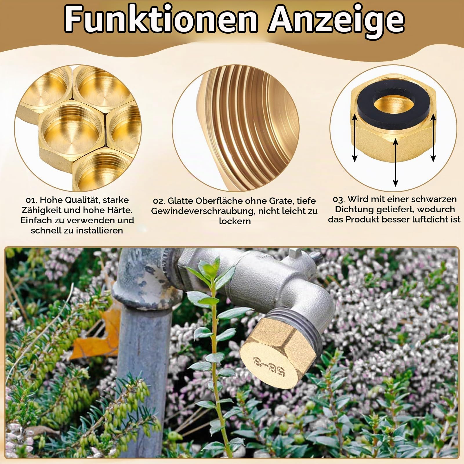 1/2 3/4 1 Messing Gewindefittings AG Stopfen Blindstopfen IG Kappe Verschluss