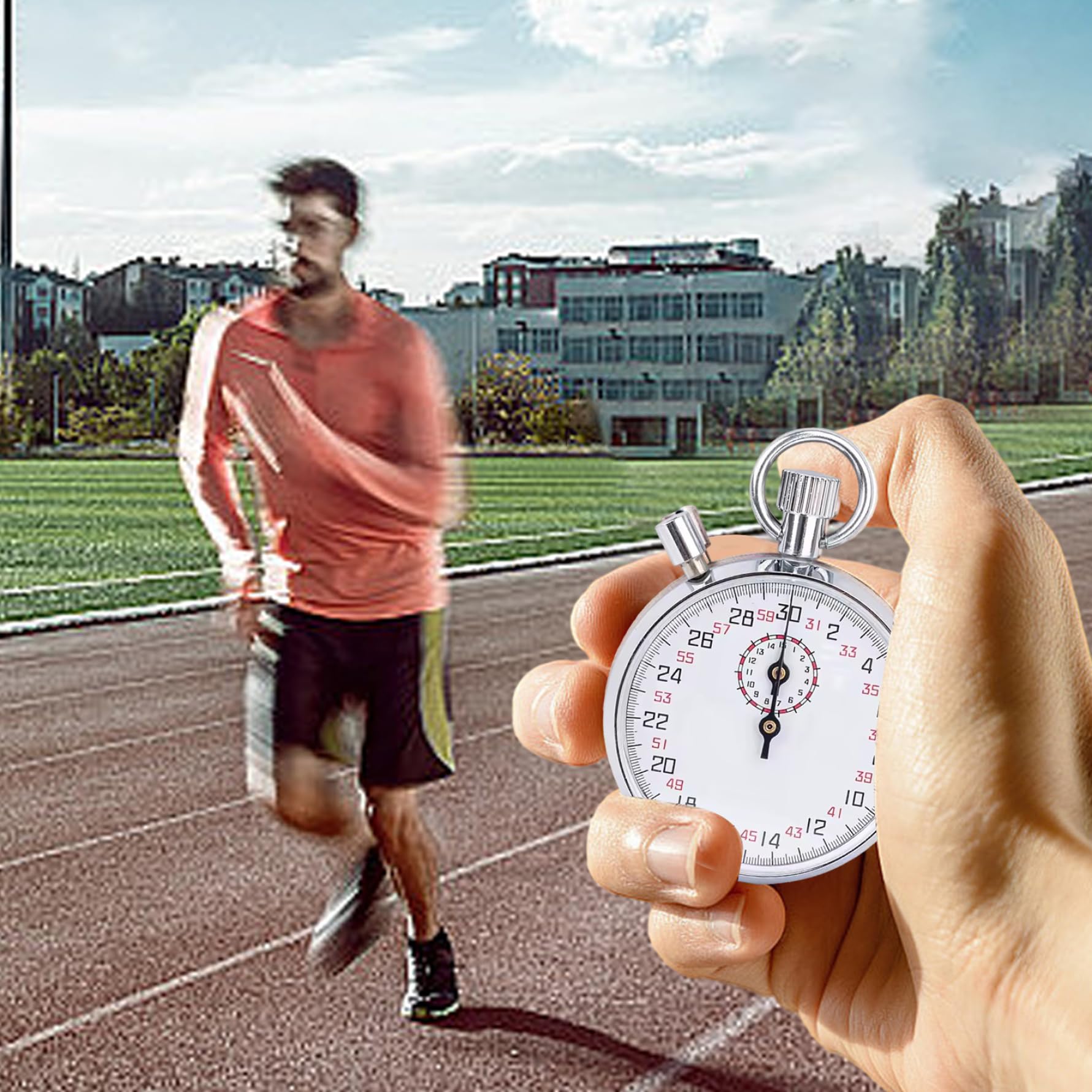 Cronómetro mecánico Cronómetro analógico de Acero Inoxidable de 30 Segundos con Pausa Temporizador portátil para Correr, Entrenar y experimentar.