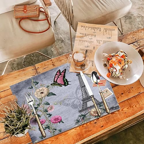 Miniatura 2 de Literary French Paris - Juego de 6 manteles individuales de mesa resistentes al calor, lavables, para fiestas, uso diario y días festivos