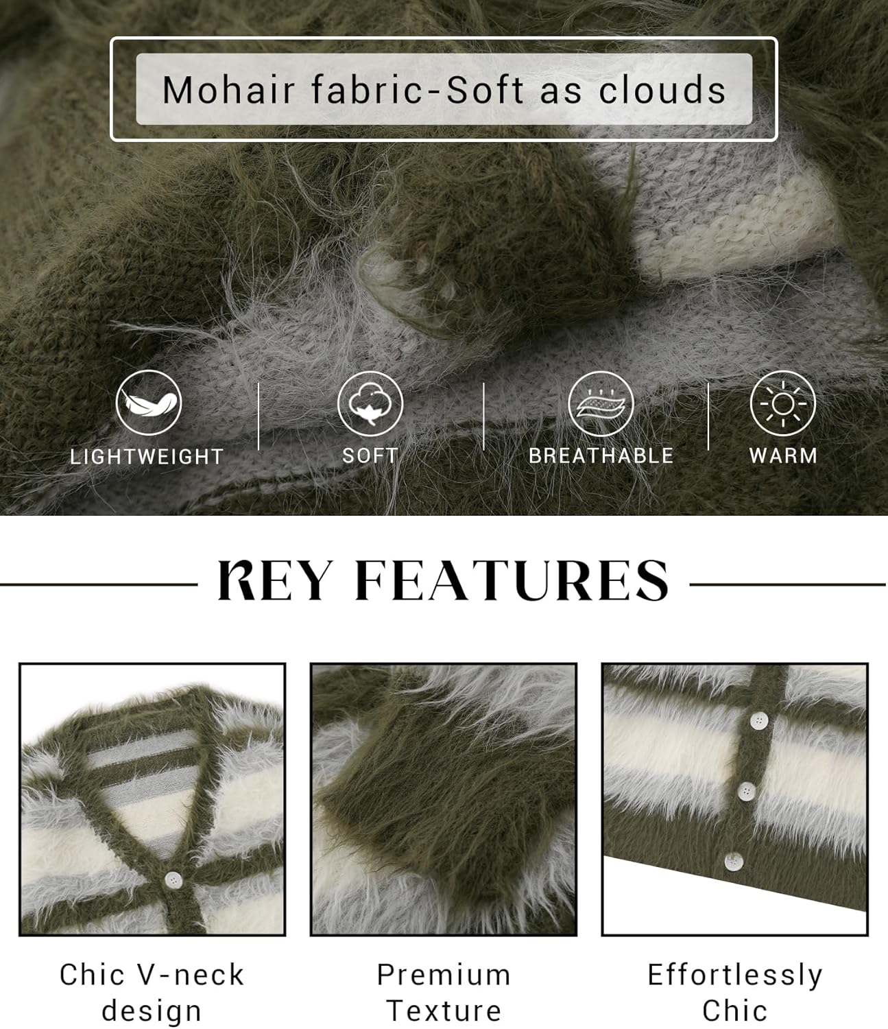 Bakyarder Men's Color Blocking Striped Fuzzy Cardigan Casual Vintage Oversized Button Down Knit Sweater - Image 5