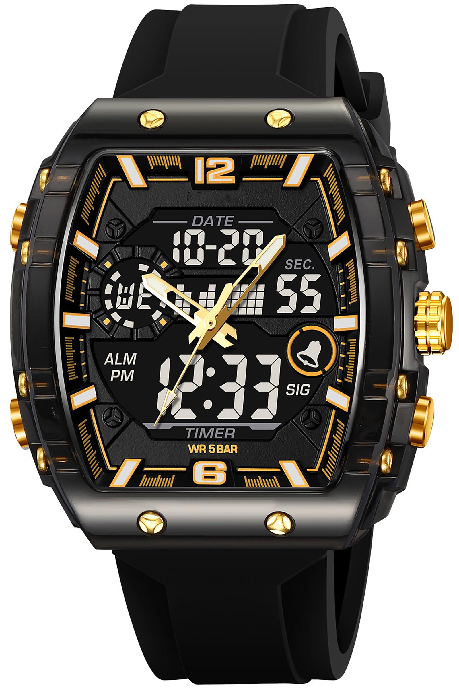 findtime Herren-Armbanduhr, Sport, einzigartig, digital, analog, wasserdicht, für Männer und Frauen, Stoppuhr, Alarm, coole Chronograph-Uhr, Silikonband, Armbanduhr, transparent, großes rechteckiges