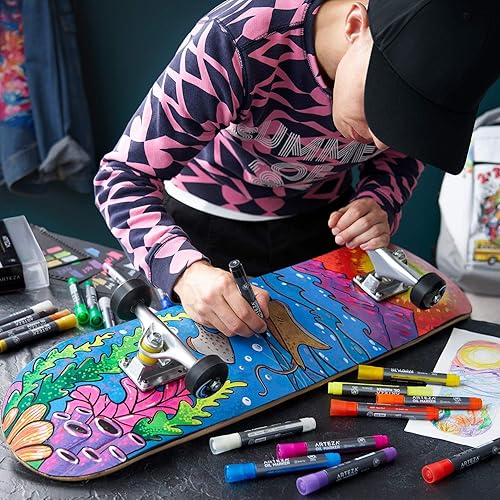 Miniatura 5 de Arteza Marcadores de pintura a base de aceite, paquete de 12 unidades, blanco, línea de 0.020 in, barril grande, marcadores de secado rápido con