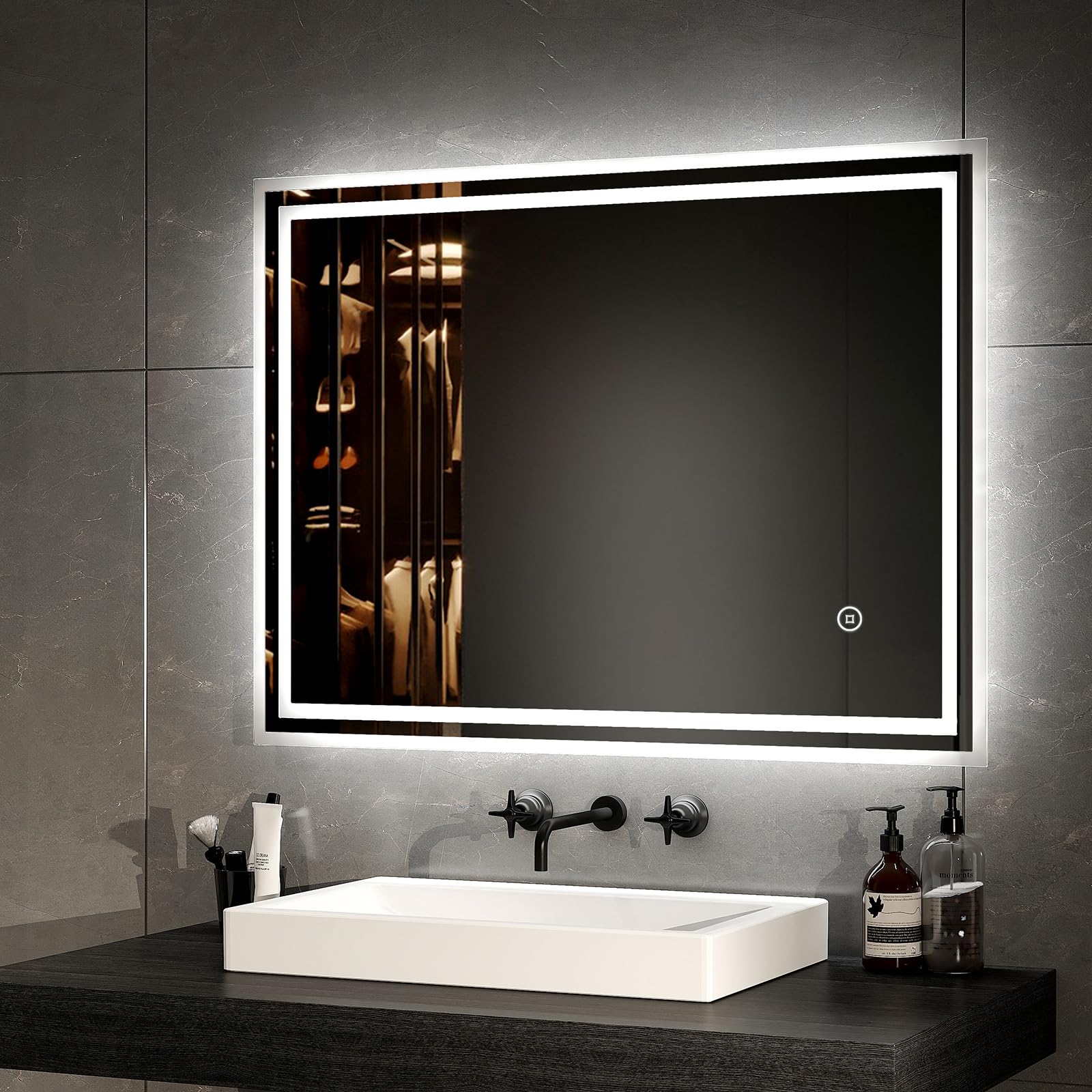 EMKE Espejo de baño LED 80 x 60 cm, con Interruptor táctil, con luz LED Blanca fría 6500K