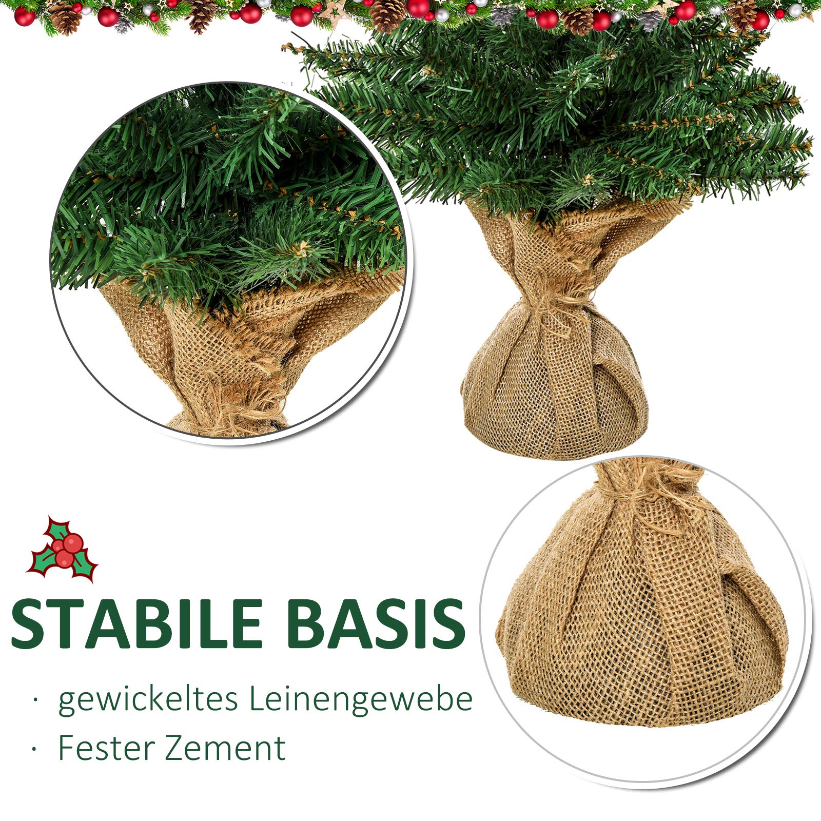 HOMCOM kunstkerstboom kleine tafel kerstboom 170 takken besneeuwd ontwerp eenvoudige constructie kerstboom met kunststof voet bessen dennenappels PE PVC groen 27 x 47 cm