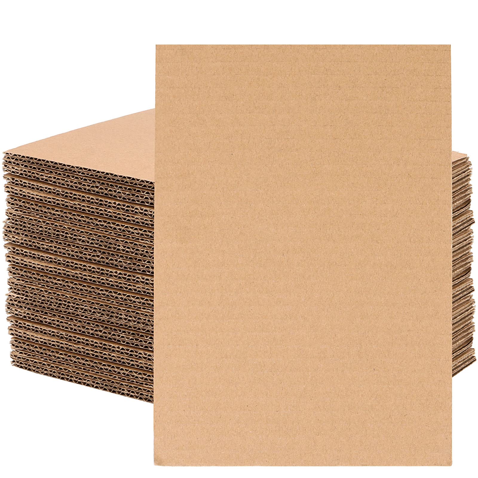 JAPCHET 100 Pack 5 x 7 Inch Brown Corrugated Cardboard Sheets, 1/8" Thick Flat Corrugated Cardboard Filler Insert Sheet Pads Squares Bulk, for Packing