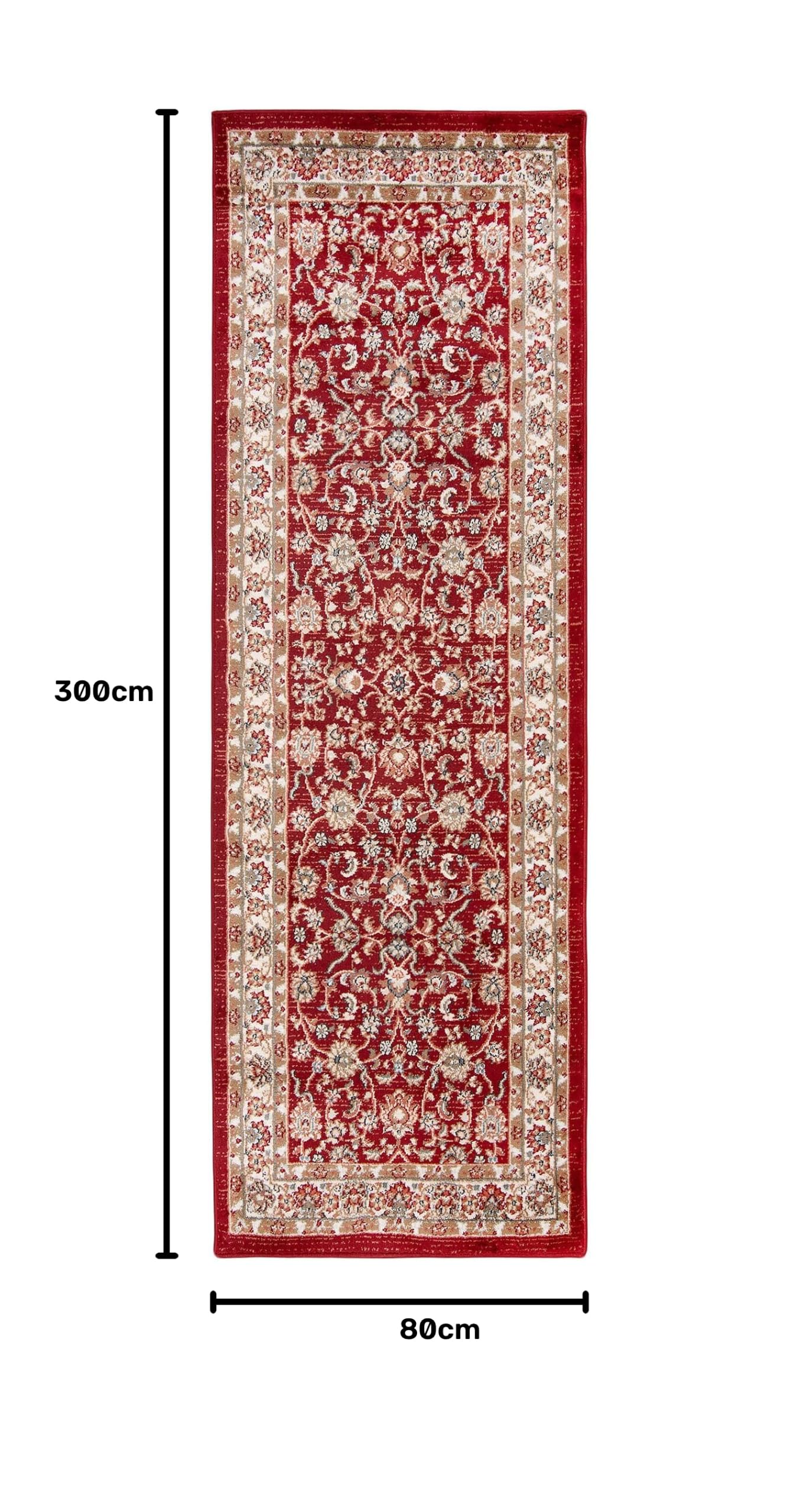 Carpeto Alfombra Pasillo 80x300cm Rojo Clásico Tradicional Oriental Vistoso
