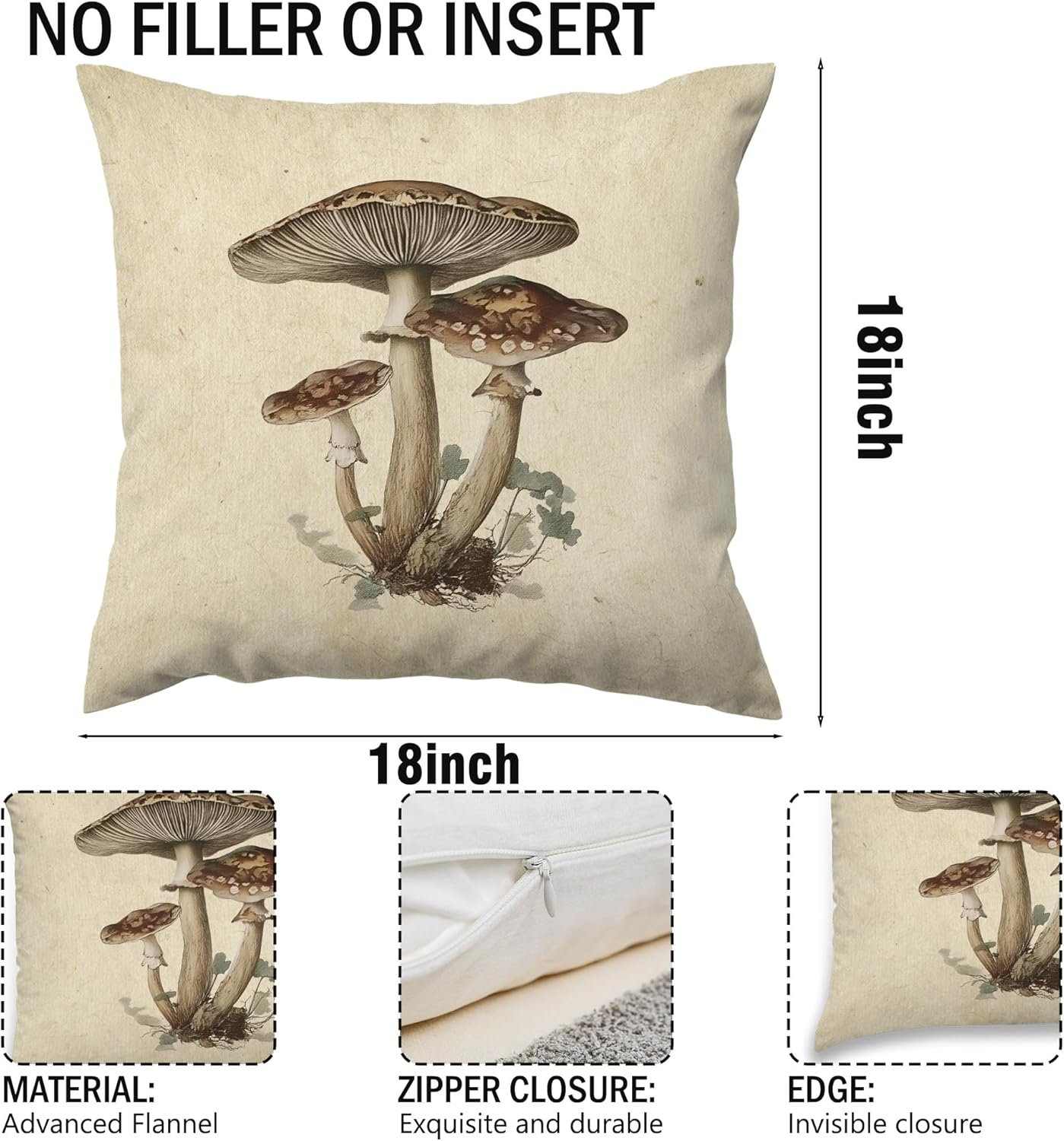 Vintage Mushroom Fall Decorative Throw Pillow Covers, Farmhouse Watercolor Pillows Covers for Thanksgiving Halloween, Rustic Autumn Pillow Cases Decor for Couch Bedroom 18x18in - Image 7
