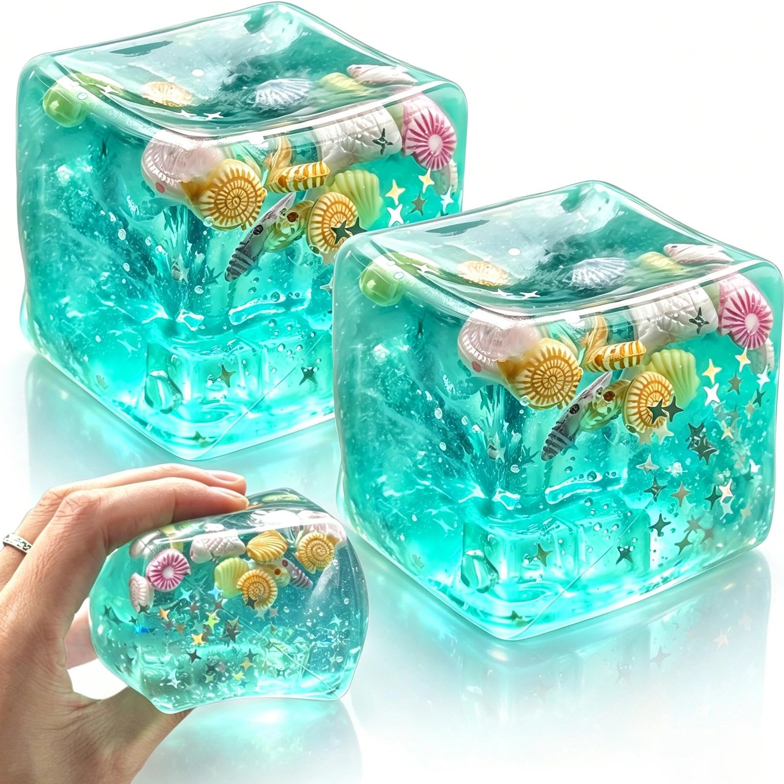 2Pcs Ice Cubes Stress Balls, Marine Shells Squishies Design, Soft Slow‑Rise Squishy Stress Relief, Stretchy Sensory Squeeze Accessory for Daily Decompression