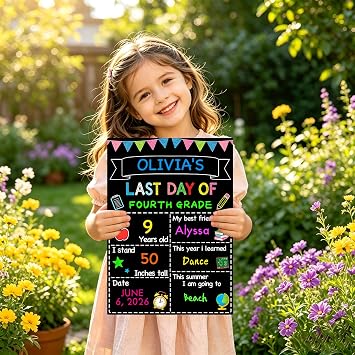 First Day of School Sign 14x10 with Chalk Markers Double-Sided First and Last Day of School Board Reusable Wooden Colorful Chalkboard for Grades 1-12 Kindergarten Pre K Photography