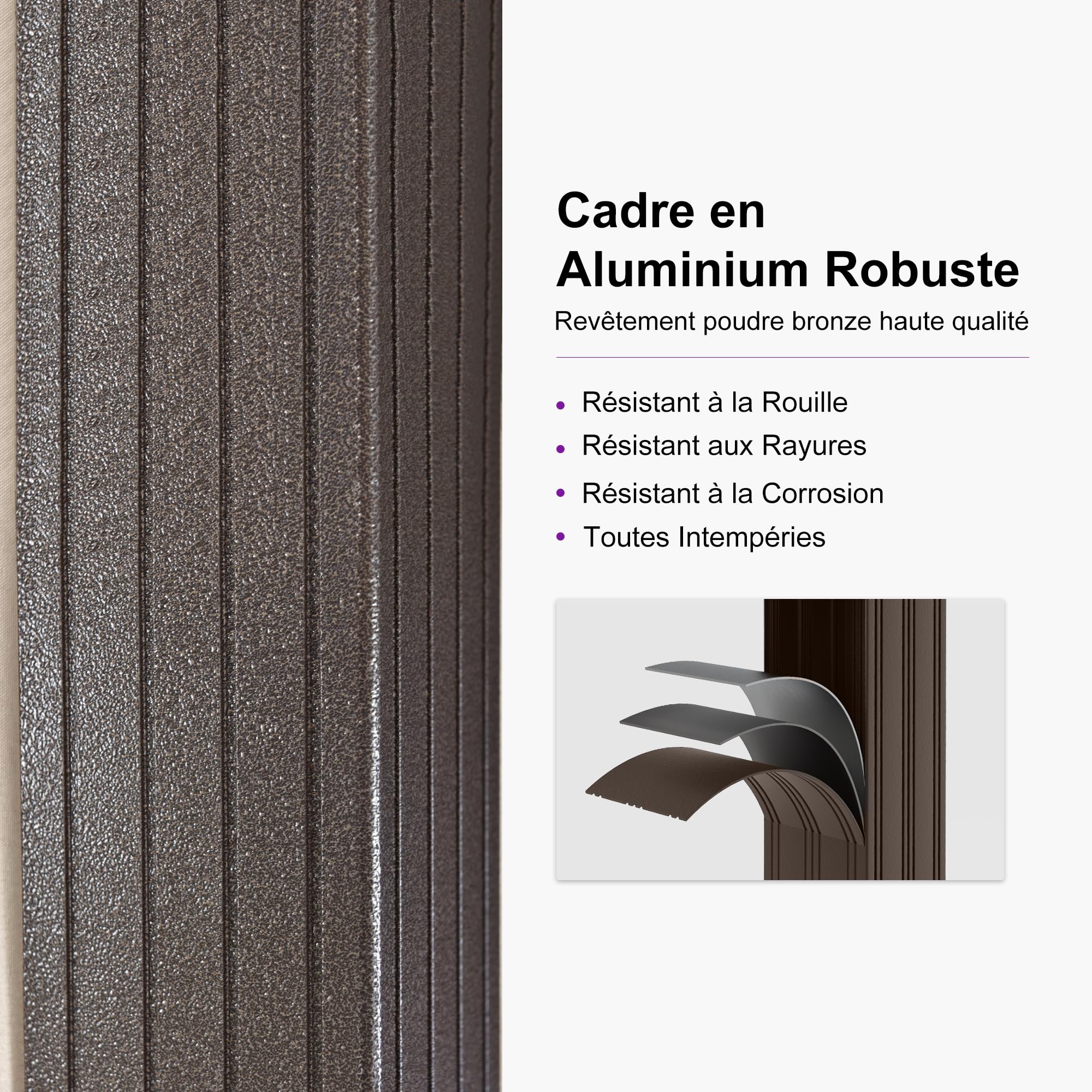 PURPLE LEAF Pergola Toit Rigide Acier Galvanisé 4,85 x 3,65 m Éclairage Intégré Rideaux Aluminium Bronze