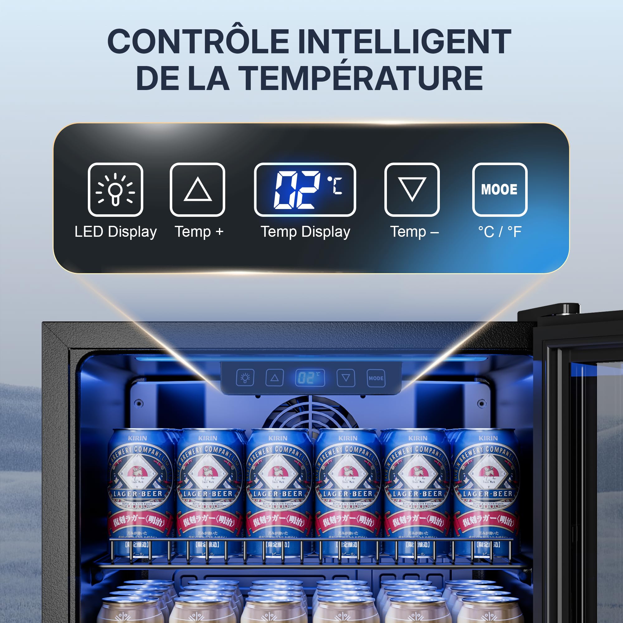 TRIUMPHKEY Frigorifero per Bevande 90 L con Porta in Vetro, Mini Frigo per 128 Lattine, Ripiani Regolabili per Birra, Vino e Bibite, Ideale per Casa, Bar e Ufficio
