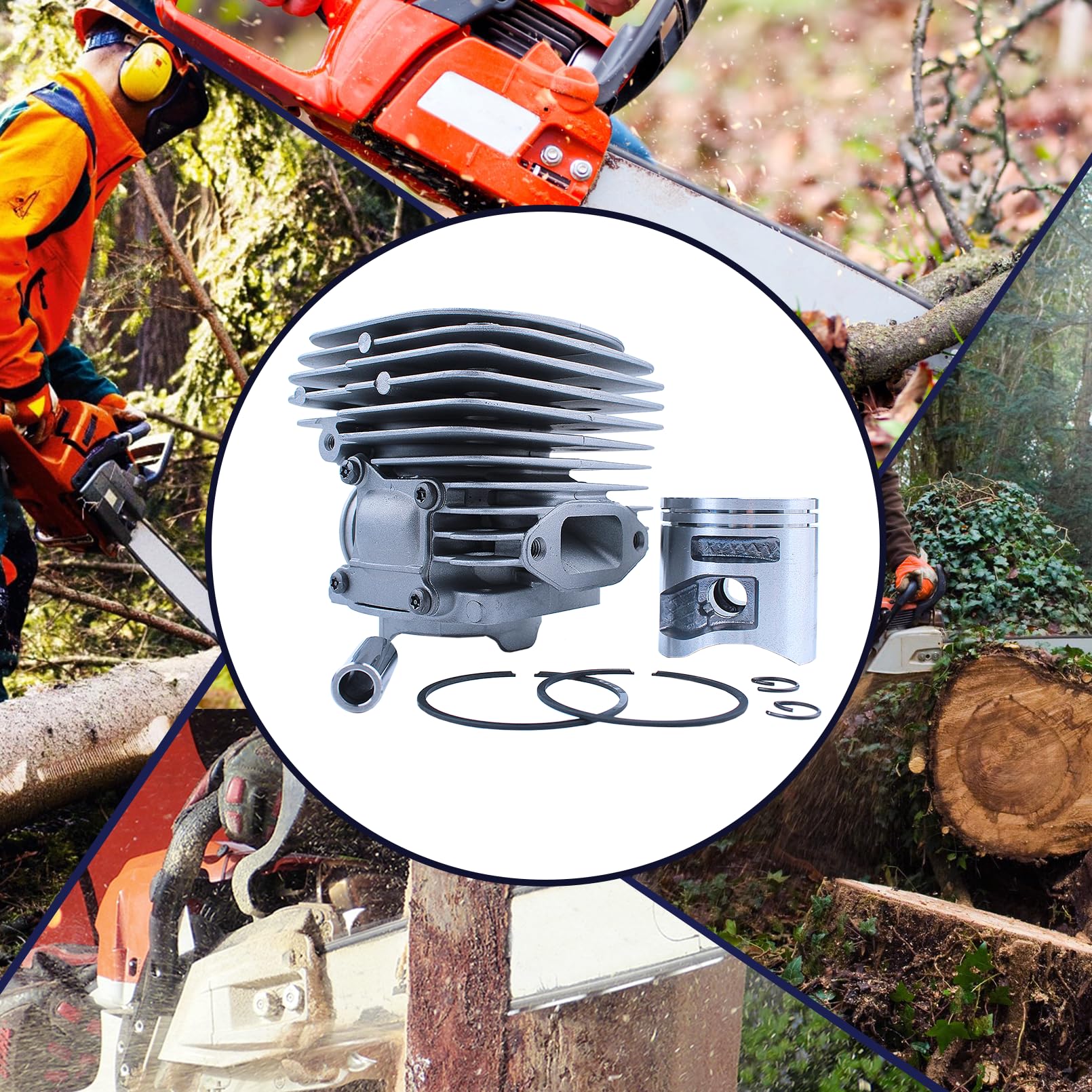 50 mm Zylinder und Kolben Set für Husqvarna 365 372X-TORQ 365 372XP X-Torq, mit Zündkerze, Wellendichtringen und Dichtungssatz, Ersatz für 575255702
