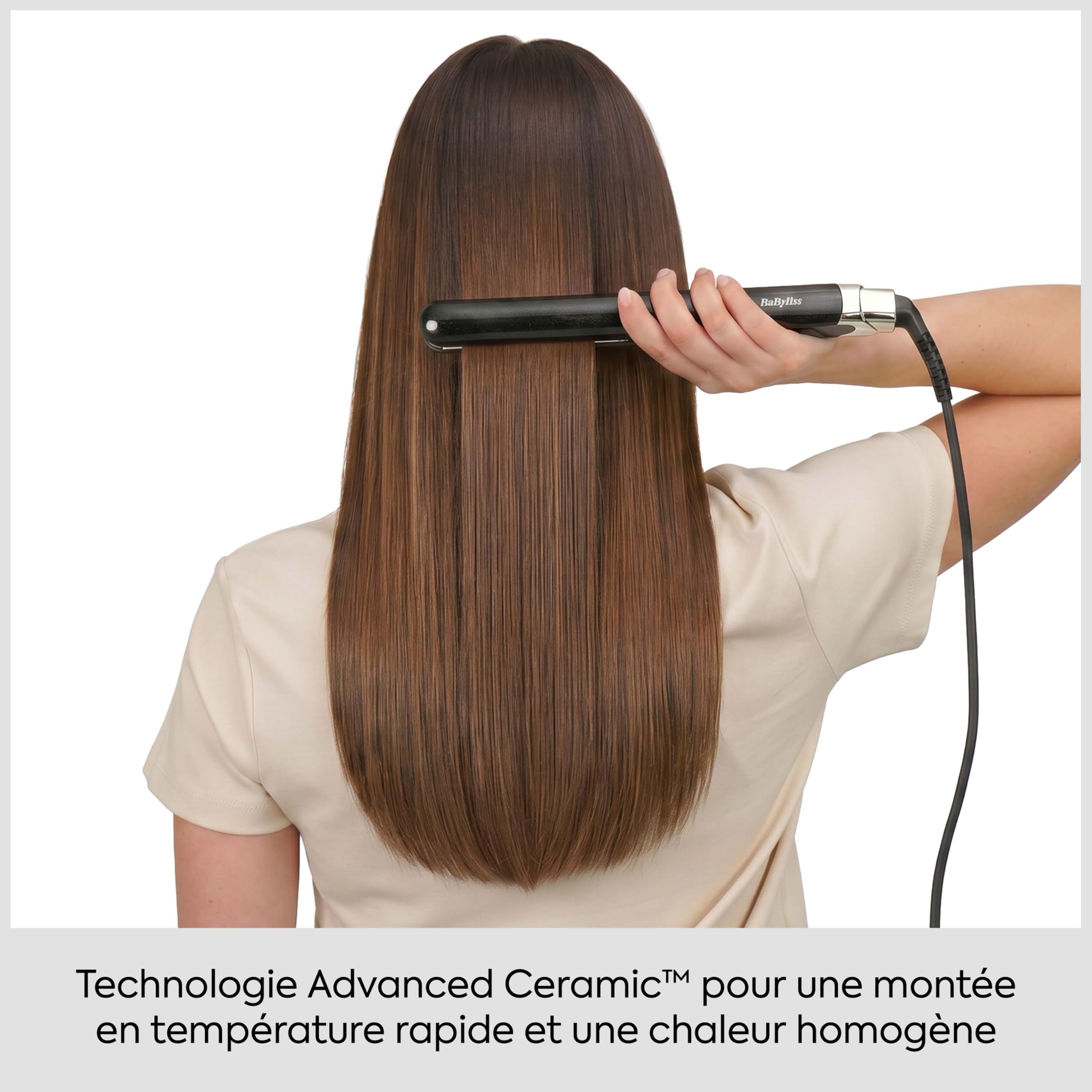 BaByliss Midnight Shine Lisseur Cheveux, Plaques Titane-Céramique, Plaques Extra Longues, 13 Températures (170–235°C), Chauffe Rapide, Anti‑Frisottis Effet Brillance, ST590E