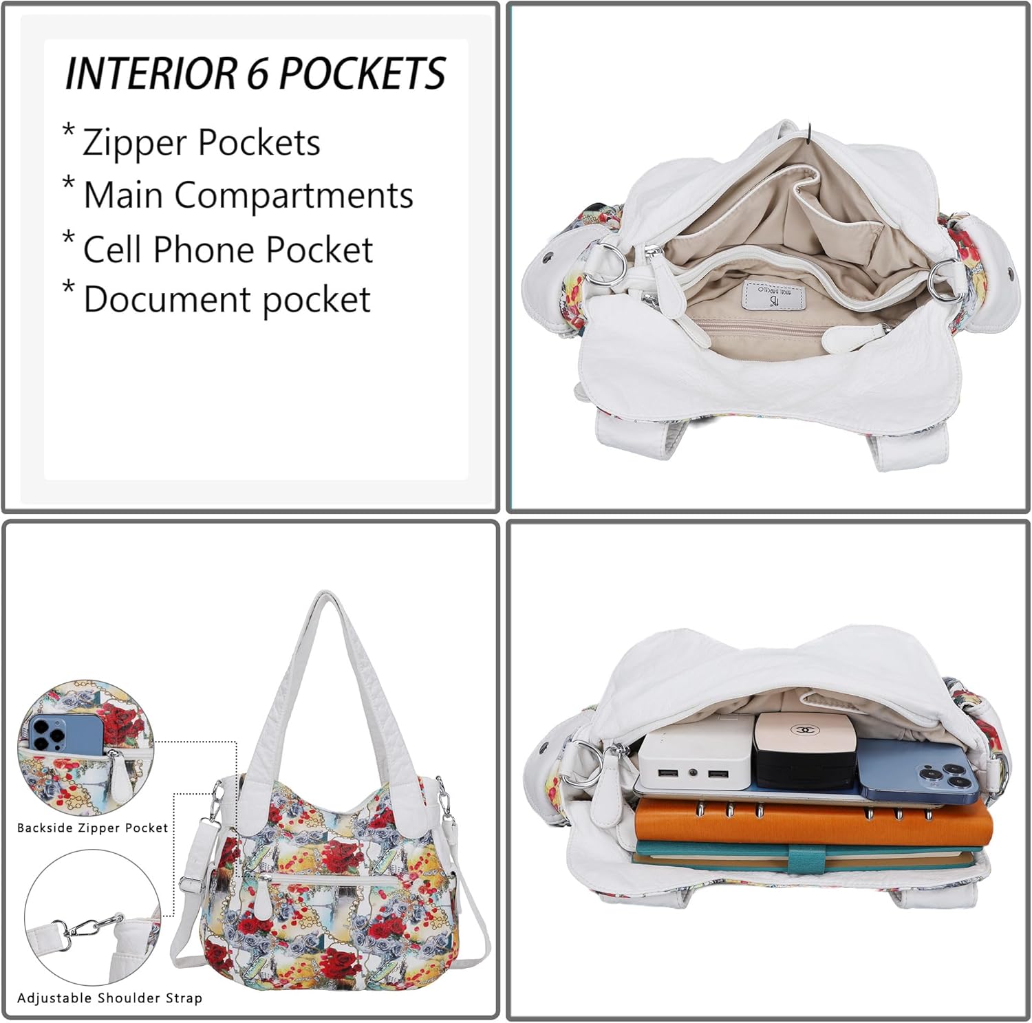 Angel Kiss Women's Designer Handbag Large Double Zipper Multi Pocket Washed Leather Purse - Image 4