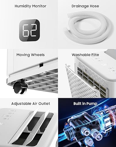 Miniatura 5 de Deshumidificador con bomba para sótano con manguera de drenaje para uso comercial e industrial, 150 pintas máximas para almacenes de 8000 pies