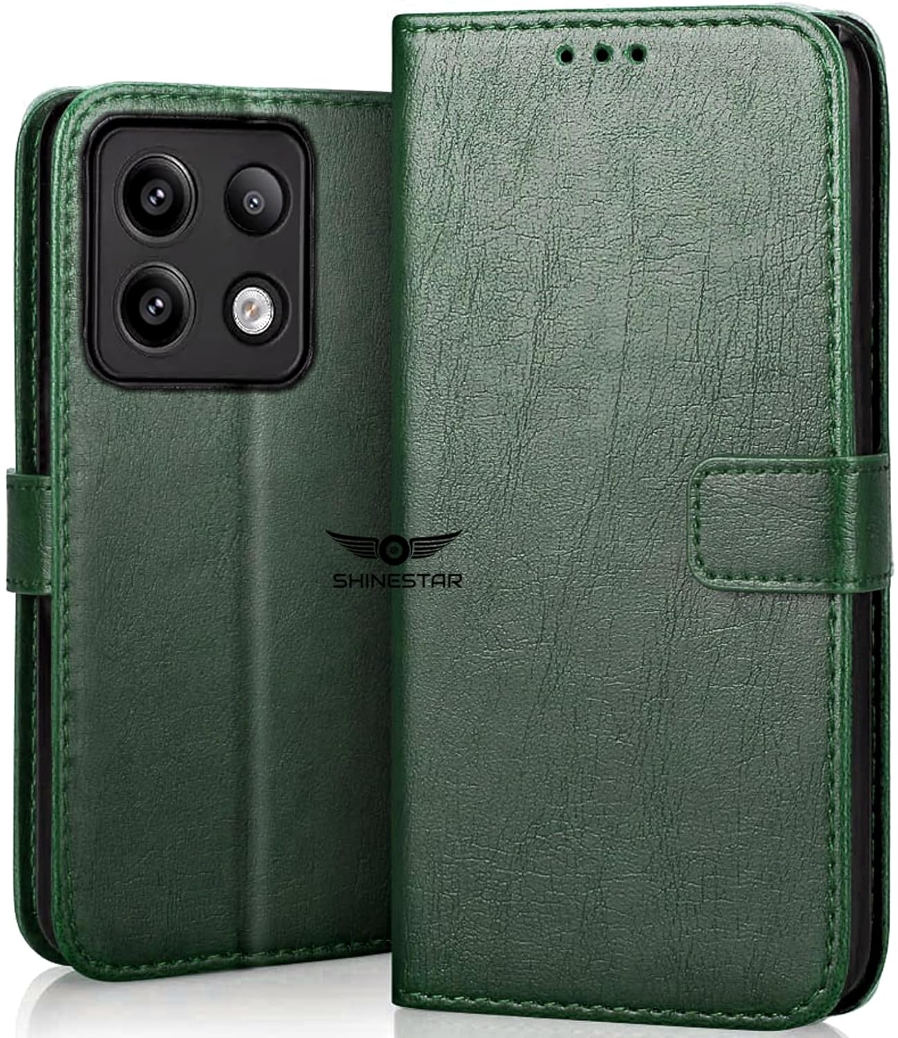 SHINESTAR Redmi Note 13 Pro 5G Flip Back Cover | PU Leather Flip Cover Wallet Case with TPU Silicone Case Back Cover for Redmi Note 13 Pro 5G - Unique Green