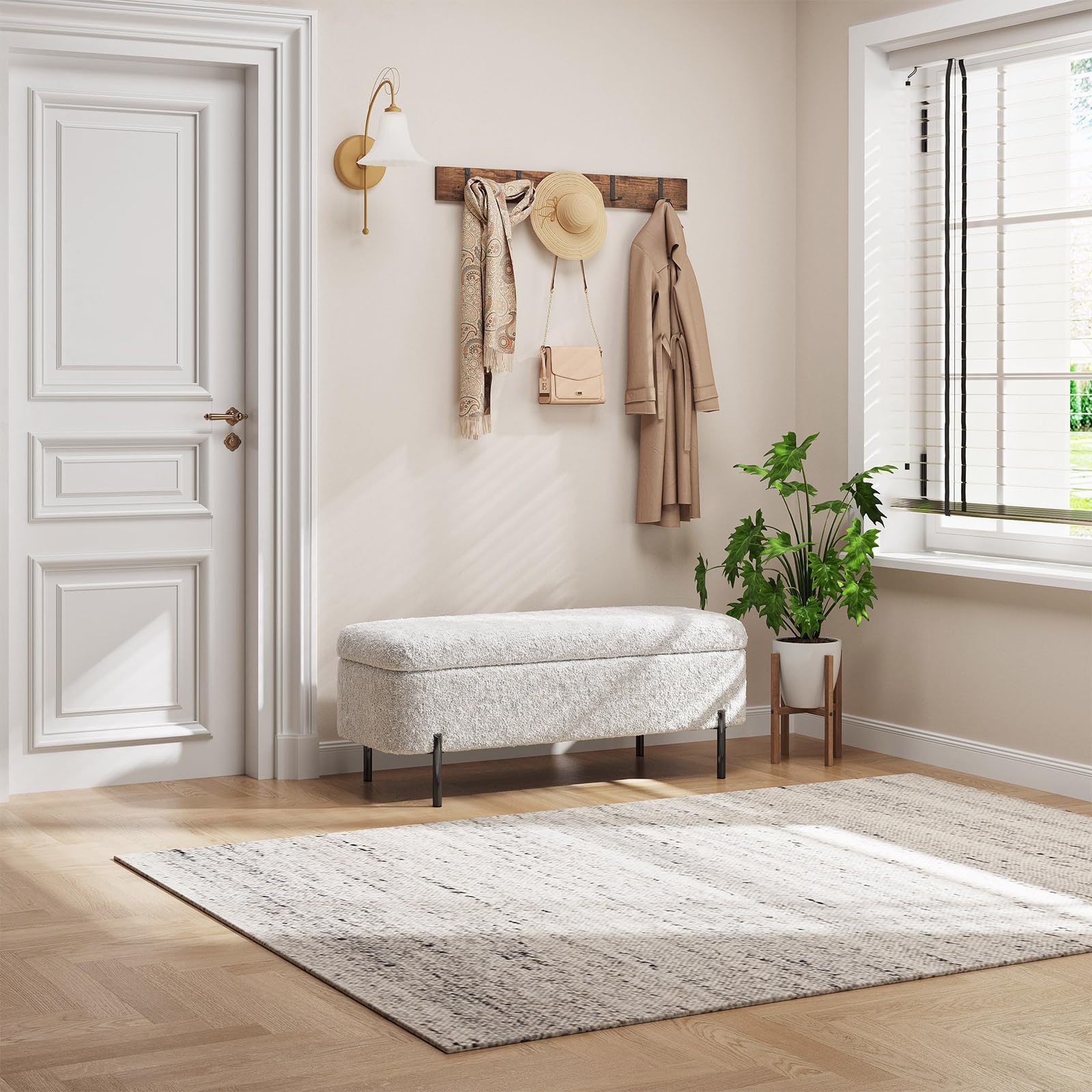 Guyii Banco de cama con espacio de almacenamiento, banco tapizado para dormitorio, banco de almacenamiento elegante para cama, banco de almacenamiento con cojines, cofre moderno para salón y pasillo