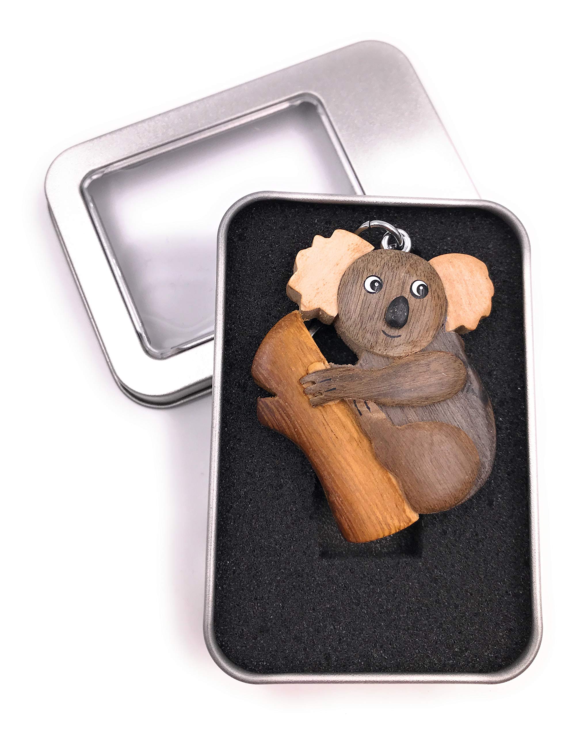 Onwomania Keychain Wood Koala Mammal Australia Zoo Animal Pendant in present box