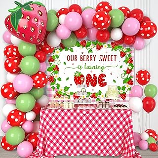 Strawberry First Birthday Decoration Berry First Birthday Party Set Balloons Backdrop Sweet One Party Supplies Photo Backdrop Banner Balloons Garland Decor Kit Party Decorations Supplies