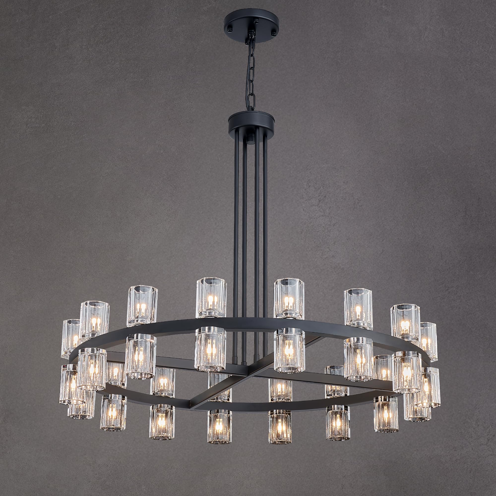 Photo 1 of SHEKAITAO 36" Black Wagon Wheel Crystal Chandelier for Dining Room Over Table, Modern Round K9 Crystal Ceiling Chandelier Pendant Light Ideal for Living Room Entryway Foyer