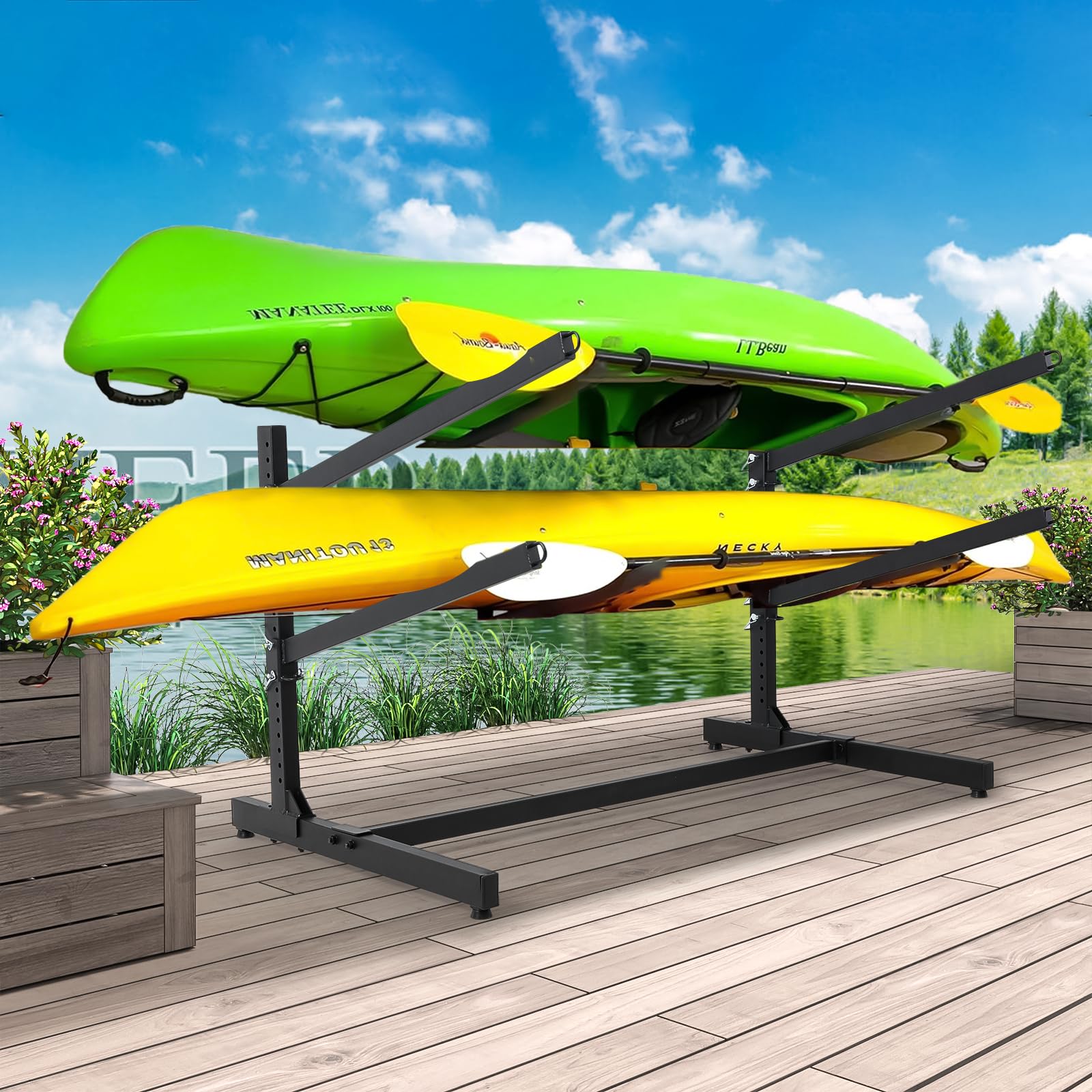 Kayak Storage Rack, Kayak Racks for Outdoor Storage: Heavy Duty Steel Adjustable Freestanding Stand for Canoes, Paddleboards, Surfboards - Ideal for Indoor, Outdoor, Garage, Shed, Dock