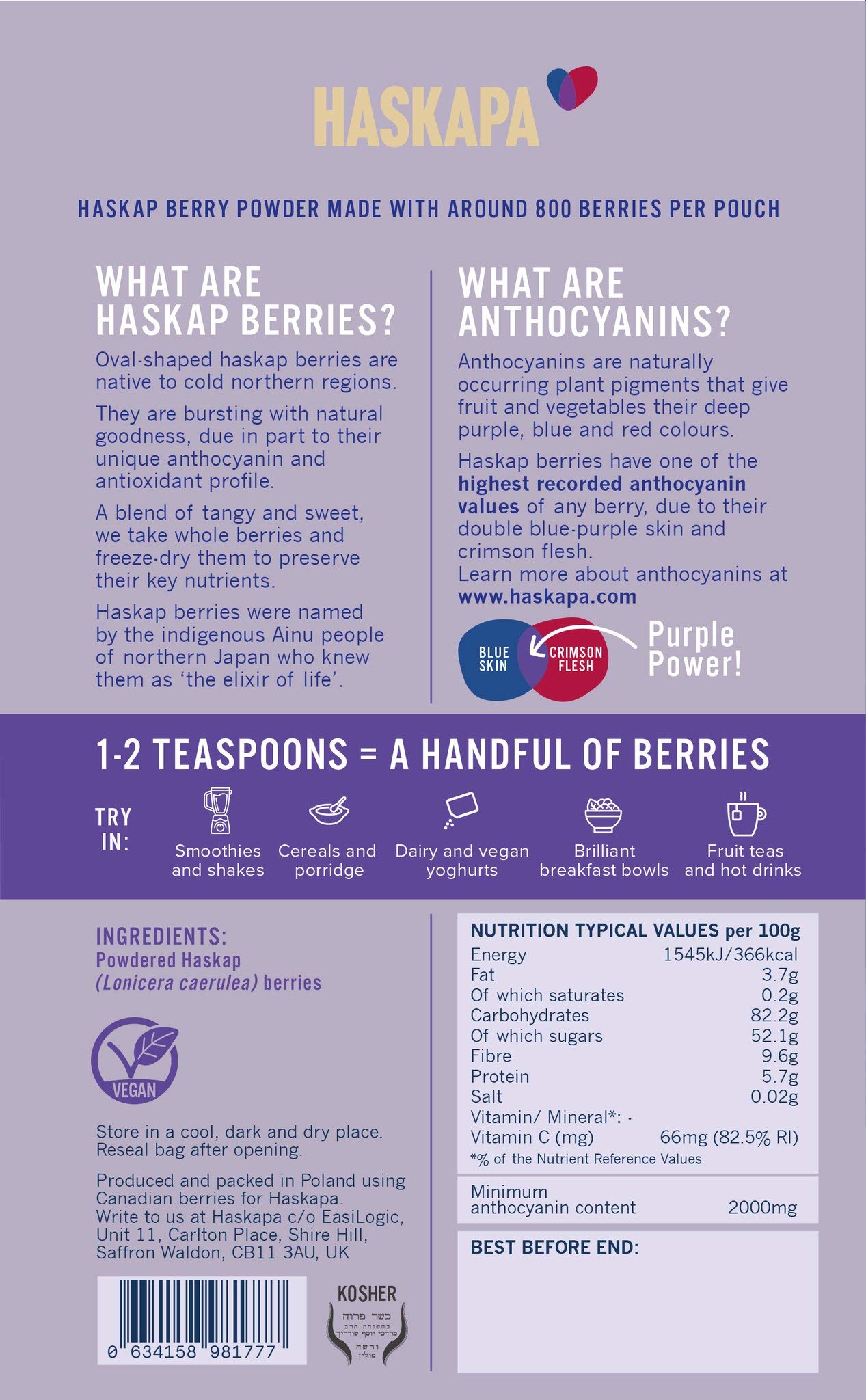 Buy Haskapa Super Berry Powder 100 Natural Vegan Haskap Berries