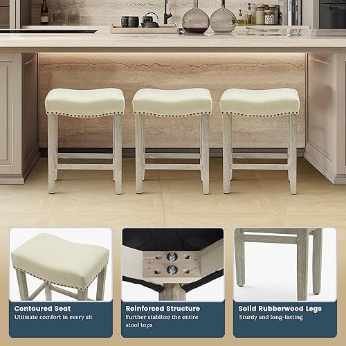 Miniatura 7 de WO Home Furniture Taburete de bar de altura de mostrador de 24 pulgadas, sin espalda, con patas grises antiguas (beige)