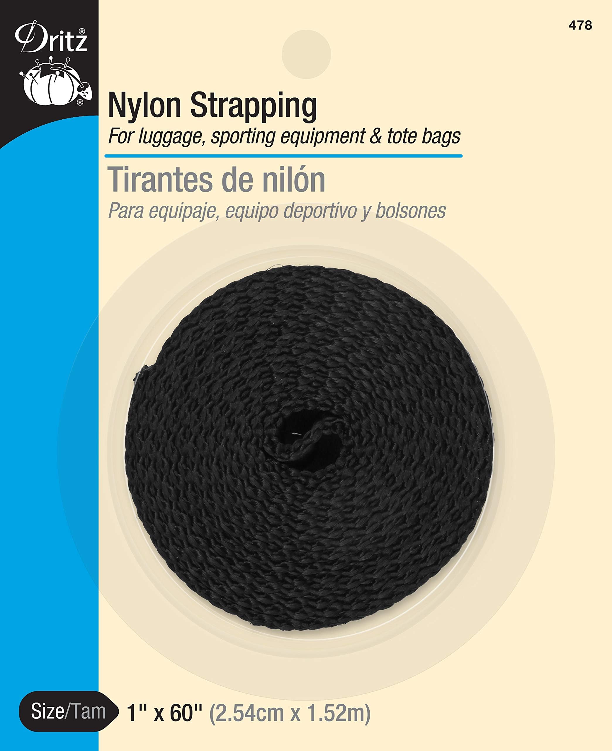 Dritz 1" Nylon Belting for Straps and Handles, 60" Long, Black