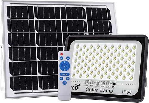 Luces de inundación solares LED de 100 W, 10000 lúmenes, luz de inundación de calle para exteriores, IP66, impermeable, con control remoto,