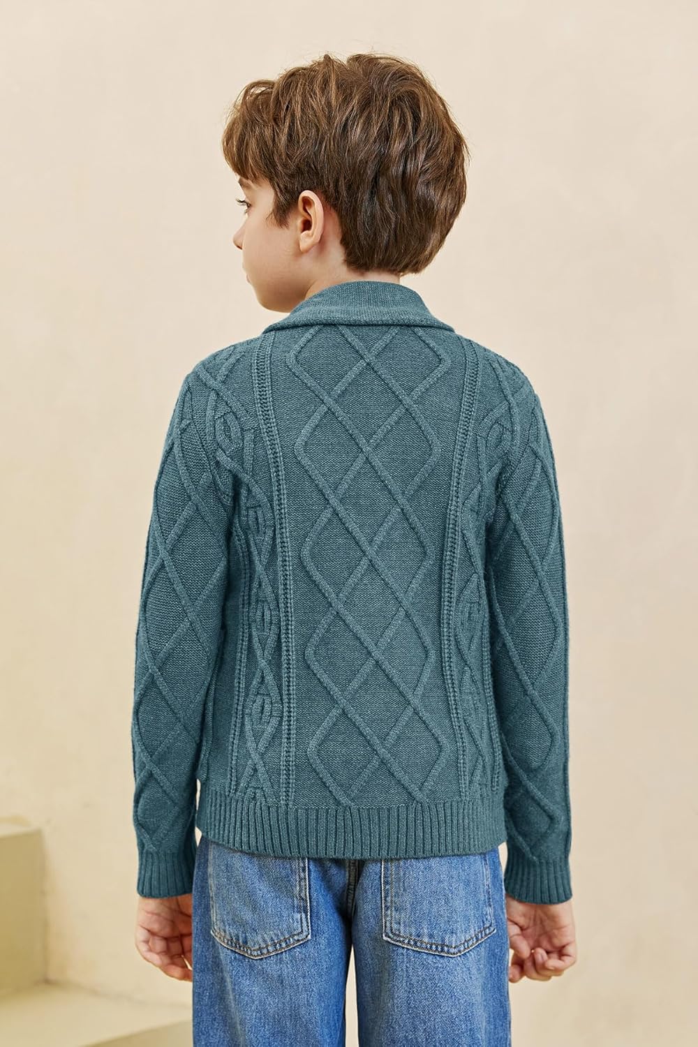 Boy's Sweater Cardigan Button Down Shawl Collar Cable Knitted Outwear Long Sleeve Sweater Coats with Pockets - Image 5