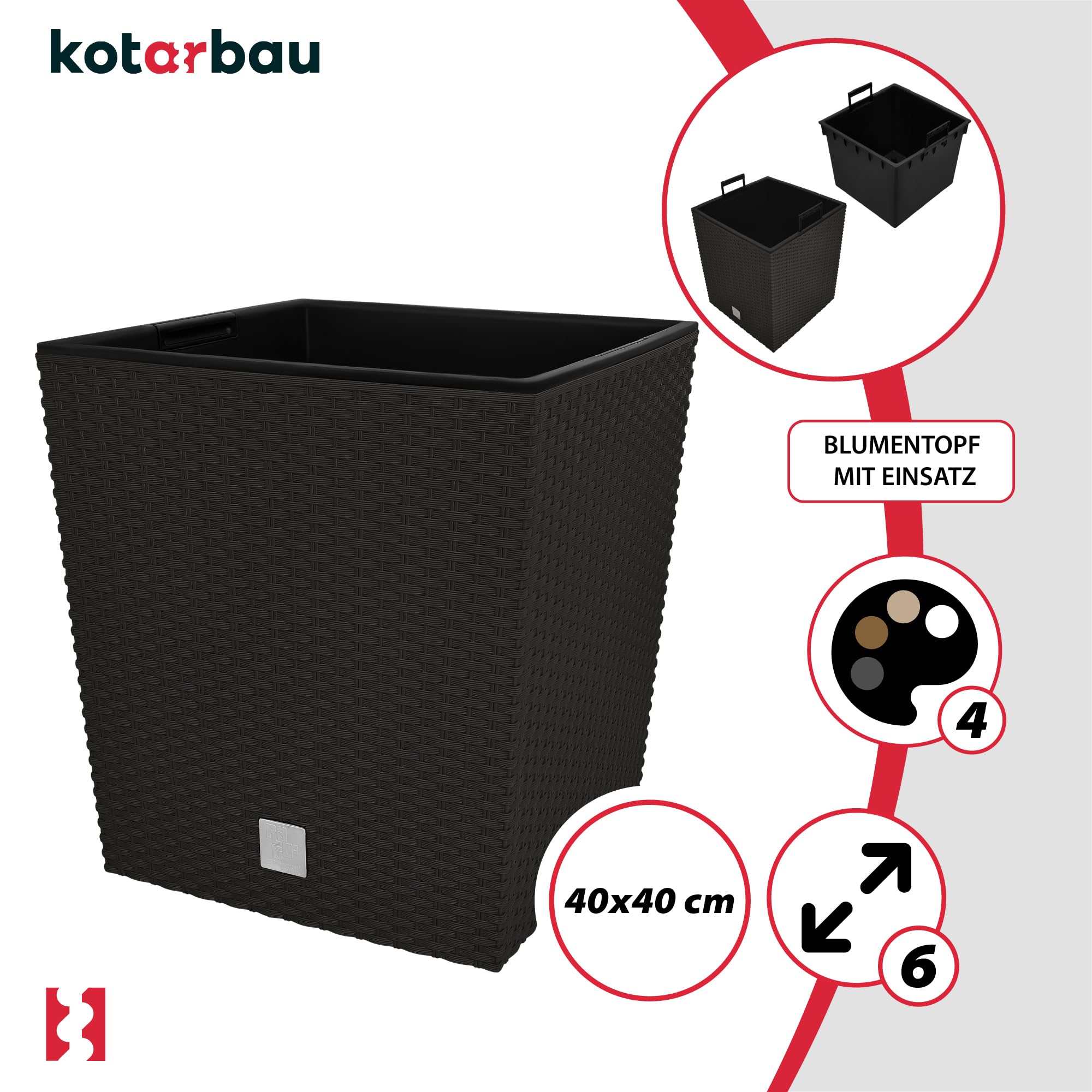 KOTARBAU® Juego de 2 macetas de 64 l, altura de 40 cm, de plástico Umbra con maceta interior, juego de macetas como maceta de ratán para interior y exterior
