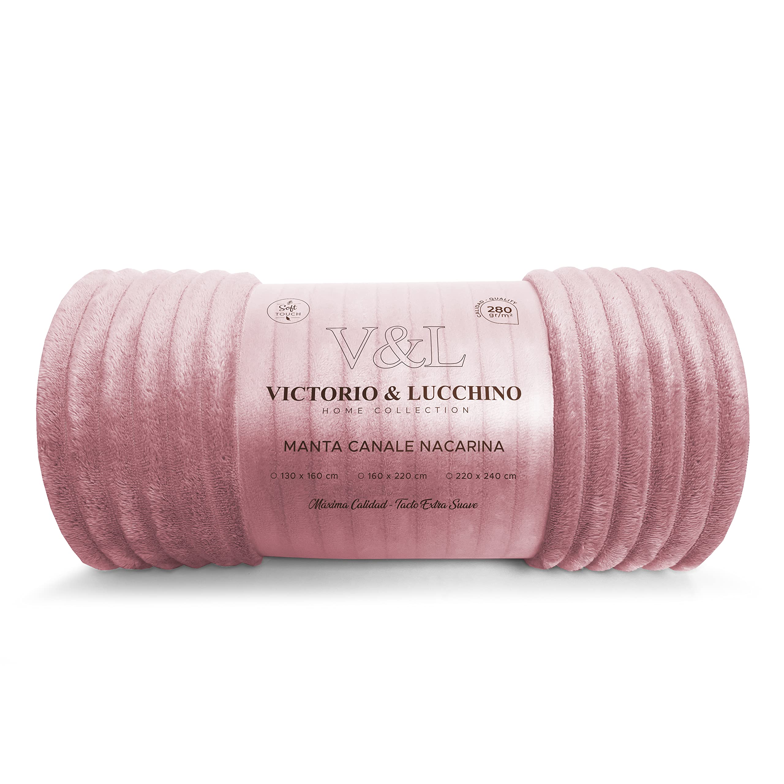 Victorio & Lucchino Manta Franela para Sofá o para Cama, Microfibra Extra Suave (VL-80516 Canalé Rosa, 130x160 cm)