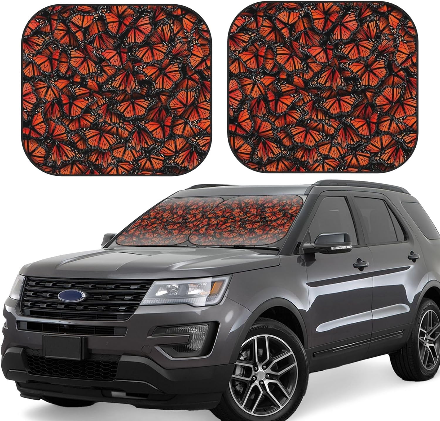 Windshield Sun Shade for Car Monarch Butterflies Print Foldable 2 Piece Car Sunshades