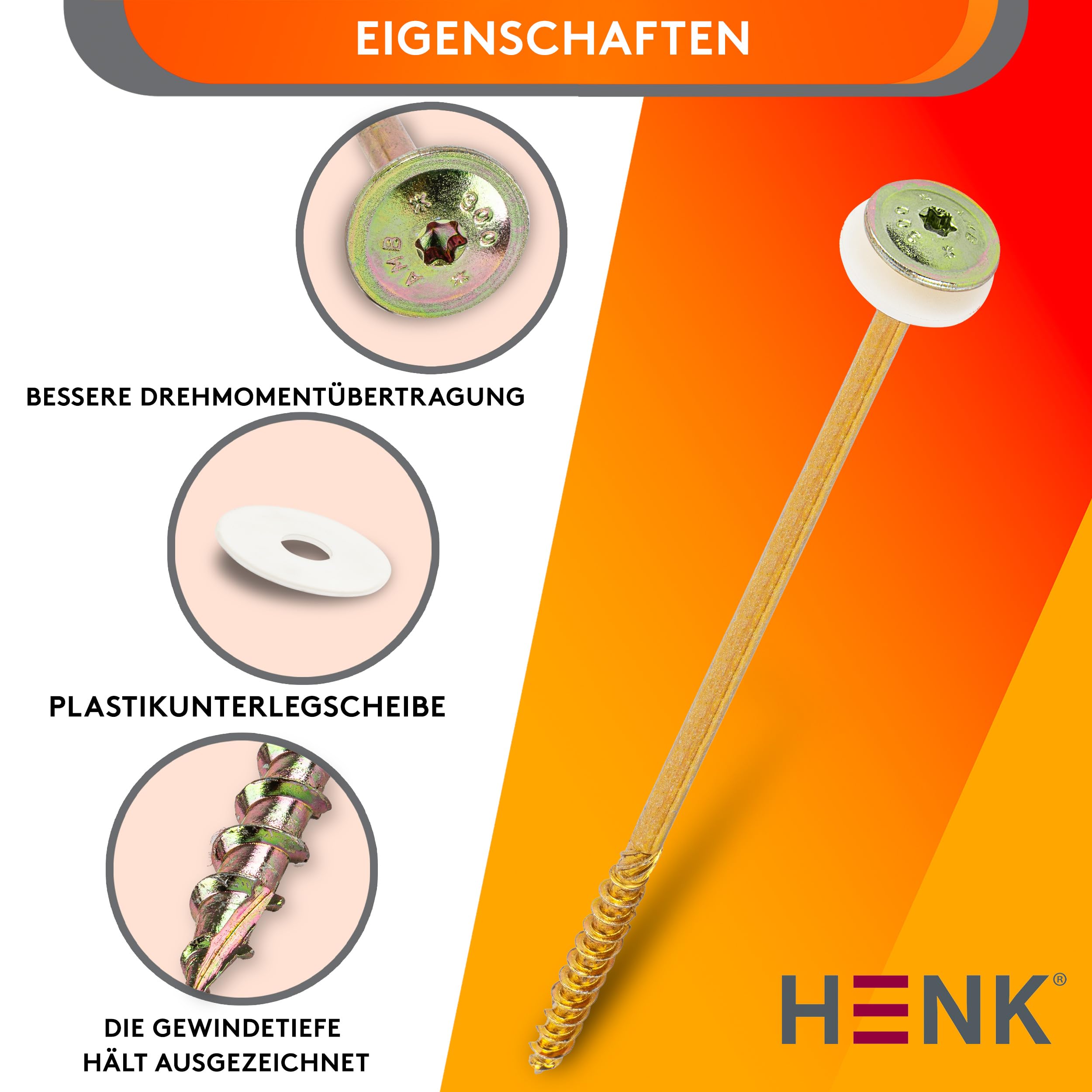 HENK Camping - Set, XXL Universal Schraubheringe, Zeltschrauben 10 Stück in mit Bit 10 Kunststoff-Unterlegscheiben für Schraubheringe Camping Große Zelten, Big Tent (300mm.)