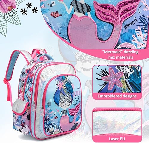 Miniatura 4 de Robhomily Mochila de sirena para niñas con lonchera para la escuela, Mochila de sirena para niñas con lonchera