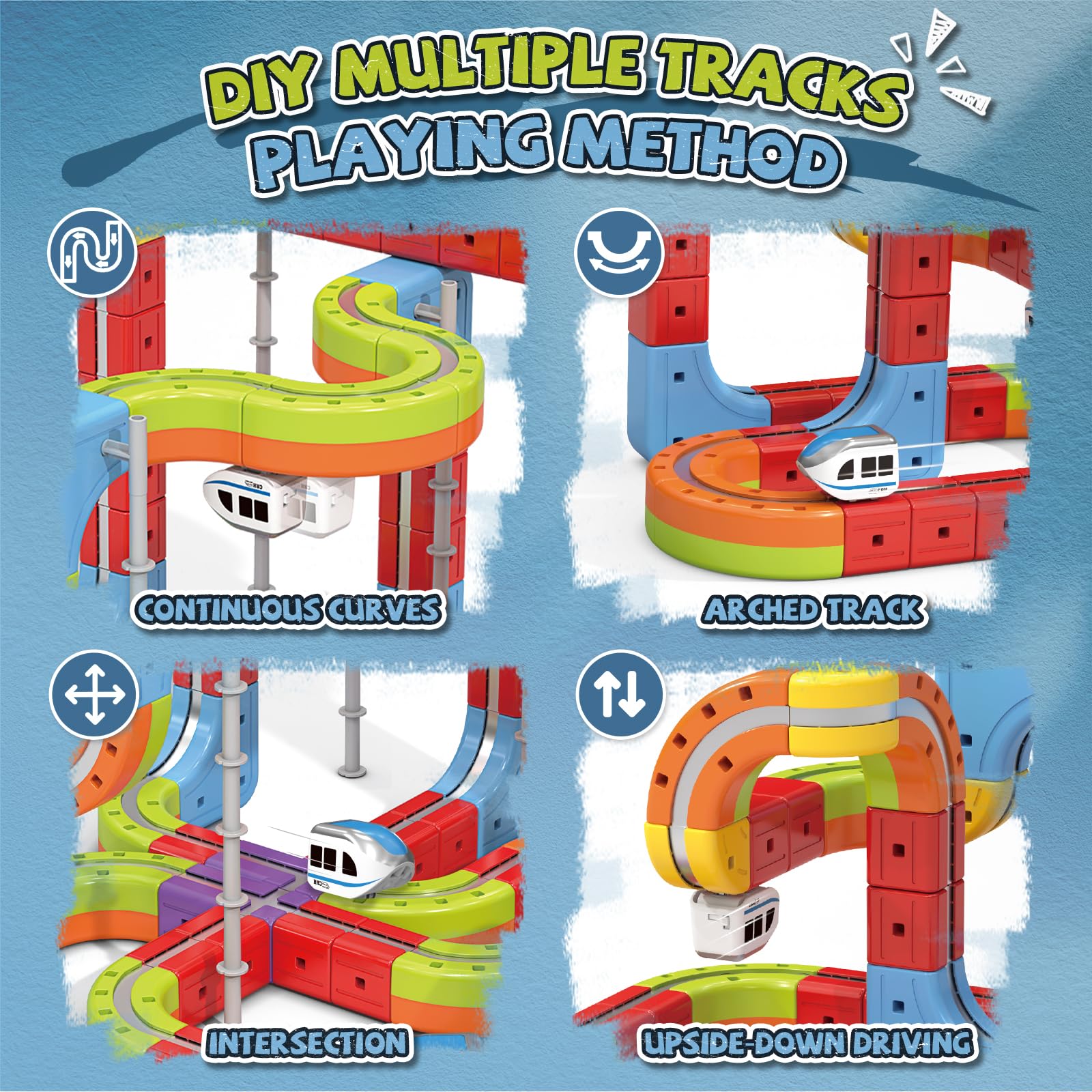 YESHIN Juego de tren eléctrico de ferrocarril, juego de tren eléctrico con diseño 3D de gravedad, ferrocarril para niños, regalo eléctrico para niños