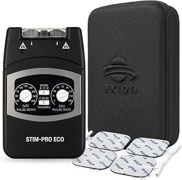 axion Dual Channel TENS Machine for Pain Relief STIM-PRO ECO Including 4 2x2'' Electrode Pads | Freely Adjustable parameters and stepless Intensity Control | Certified Medical Device