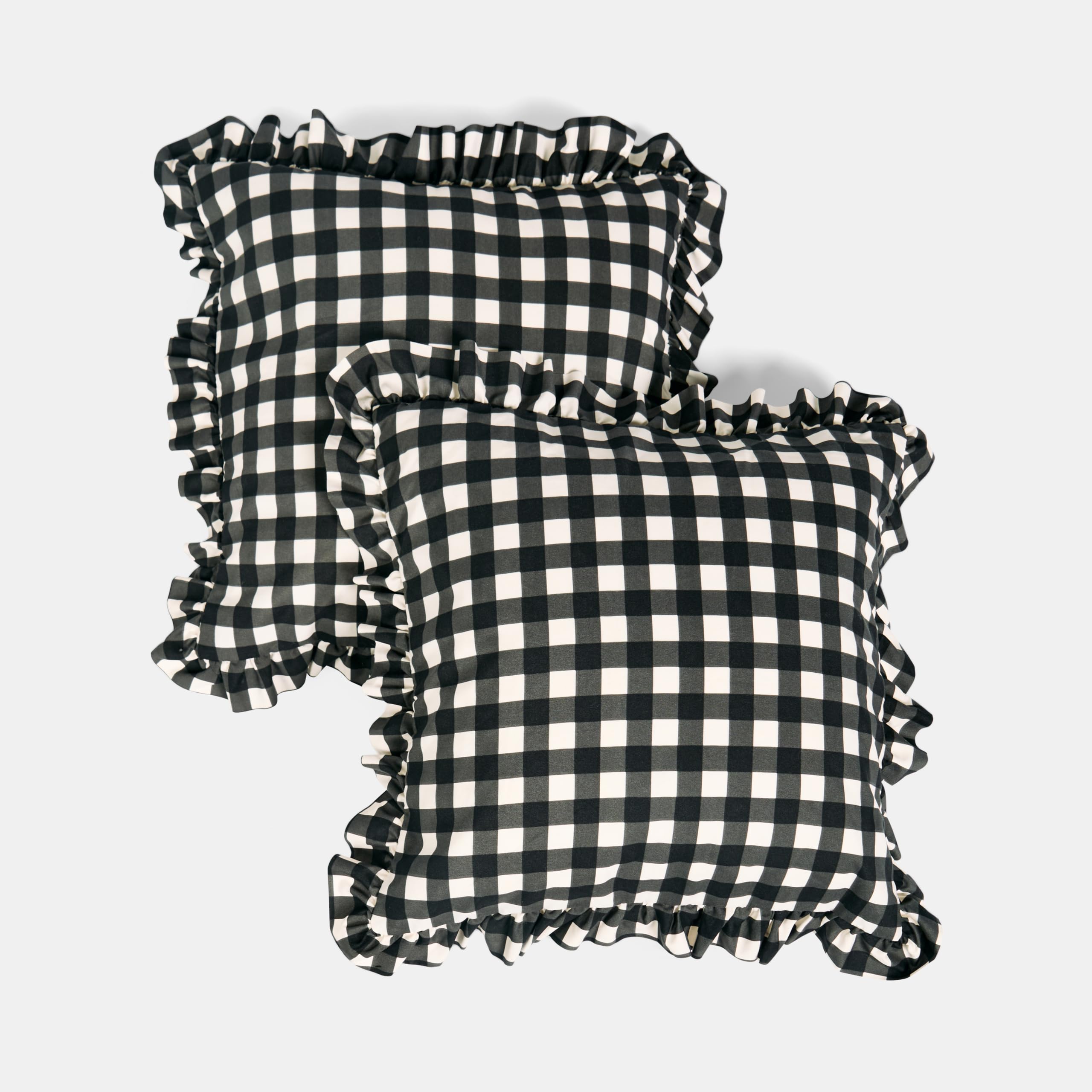 Ohs Monochrome Gingham Check Cushion Covers 45 X 45 Frill Edges Decorative Throw Pillow Covers Pack Of 2 Square Cushion Cover With Invisible Zipper For Sofa Living Room Bedroom,