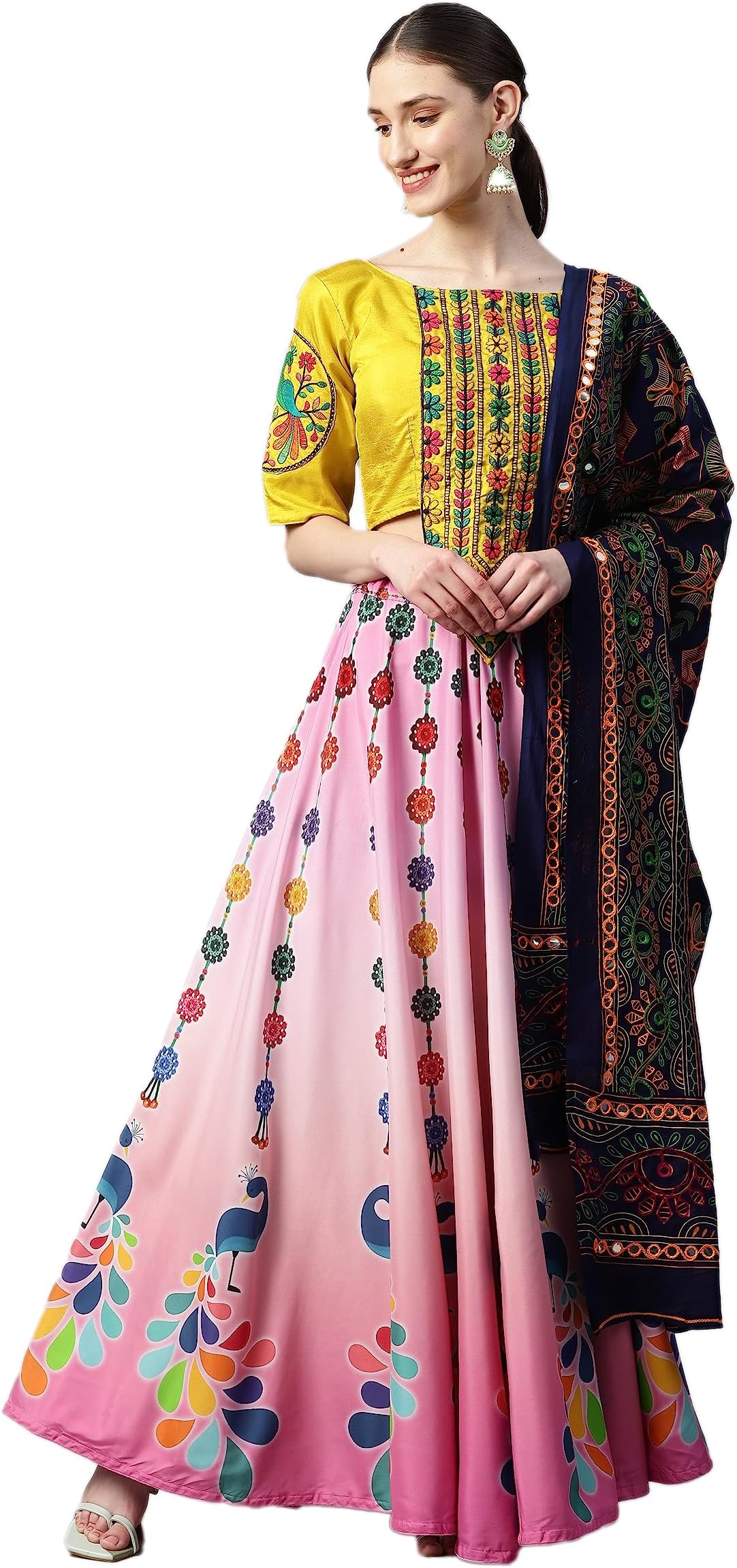 Divine EximWomen's Maslin Cotton Embroidered Unstitched Lehenga Choli With Dupatta (2121M-Pink-Navratri-Garba-Tradational-Lehenga; Free Size)