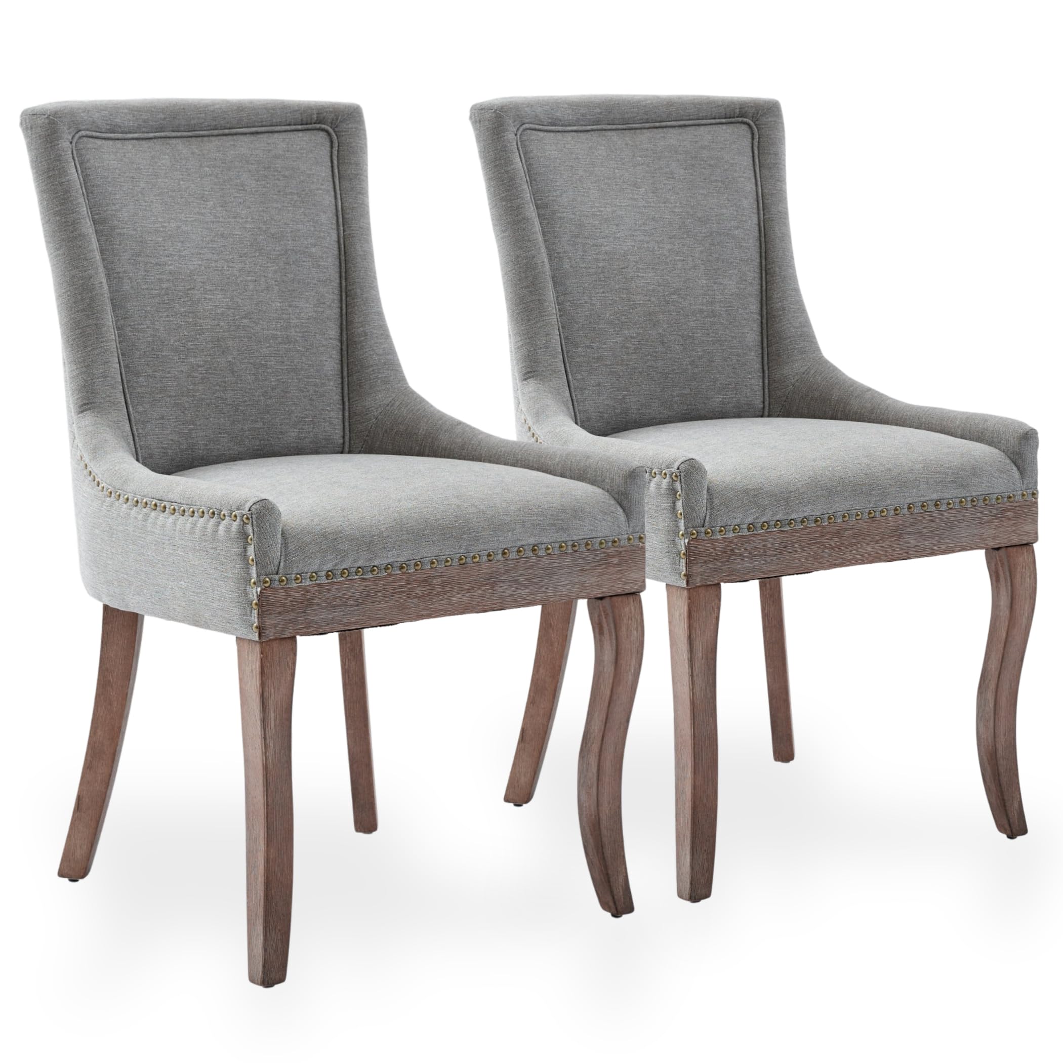 SEEDWAVE Chenille Esszimmerstühle 2er Set – Küchenstuhl mit Massivholzbeinen, verstellbaren Fußpads, Nieten-Design – Vintage Industrial Chic