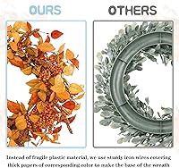 Vista 6 de YNYLCHMX Coronas de otoño de 18 pulgadas para puerta delantera, corona de otoño artificial, corona de puerta de otoño con hojas de eucalipto y sorgo
