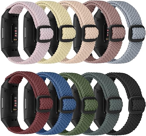 Miniatura 7 de Paquete de 10 correas elásticas trenzadas ajustables compatibles con Fitbit Charge 3Fitbit Charge 4 bandas para mujeres y hombres, pulseras