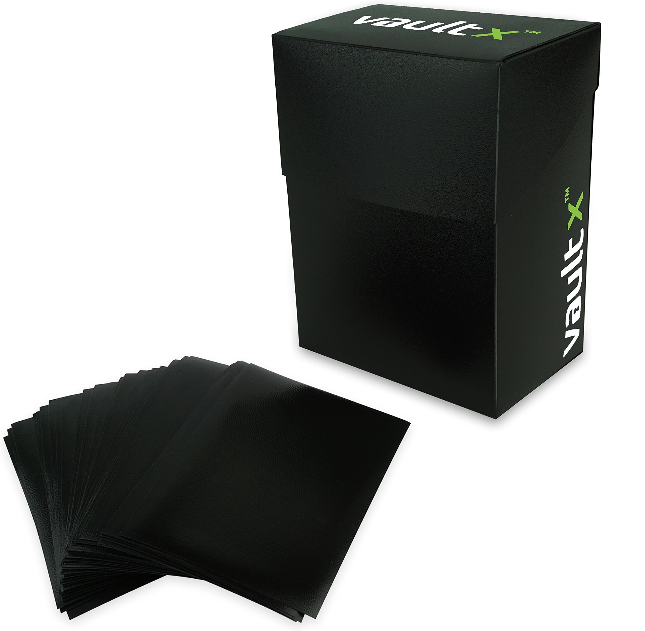 Small Standard Deck Box with 100 Black Sleeves, fits 60+ Sleeved Trading Cards (Black)