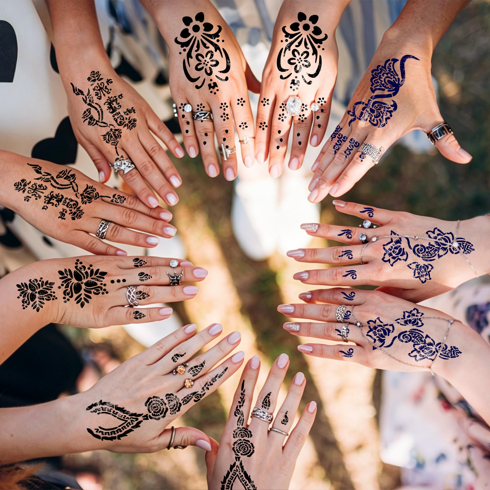 RAZET 20 Fogli Stencil per Tatuaggi per Mani, Modelli Autoadesivi per Palmi e Dita, Adesivi per Tatuaggio Temporaneo Indiano Arabo per Matrimoni e Feste