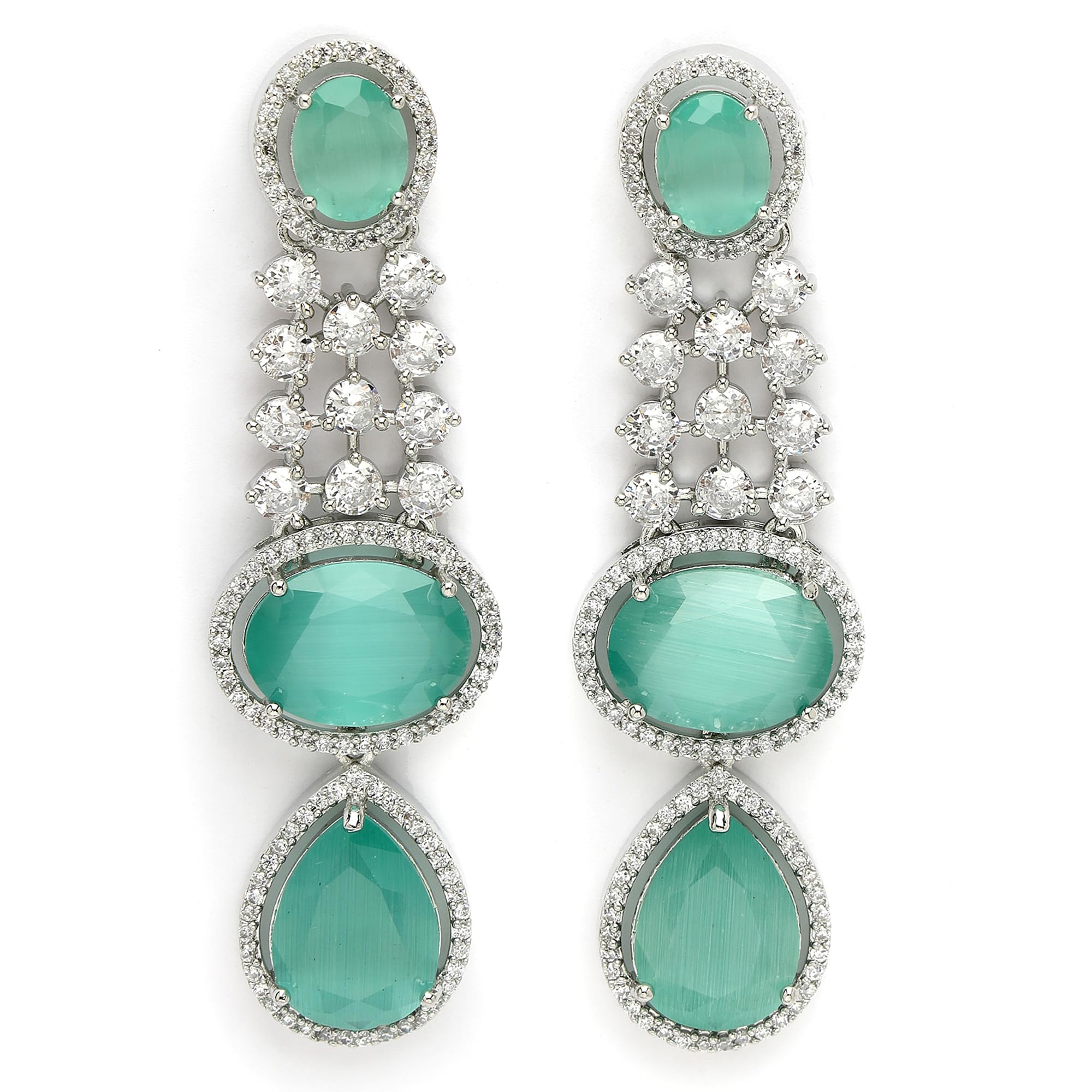 Zeneme Jewellery Earring Rhodium Plated Silver Toned American Diamond Long Teardrop Crystal Dangler Earring For Women & Gift For Girls (Shimmering Illumination Lime Green Earrings) (B0D8QLGBM3) Amazon Price History, Amazon Price Tracker