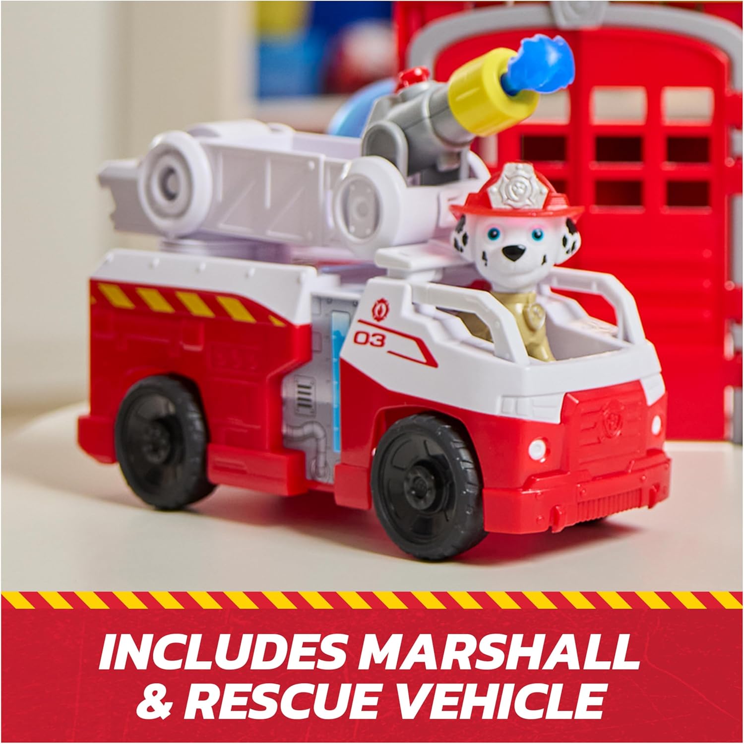 Paw Patrol - Fire Rescue Fire Station - Marcus Car Figure - Sound & Light Effects - Kids Toy - Ages 3+