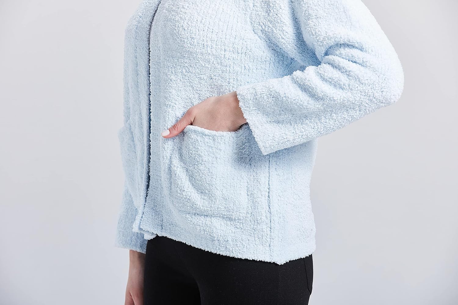 Loungees Women's Plus Light Blue Marshmallow Fleece Bed Jacket 2X at