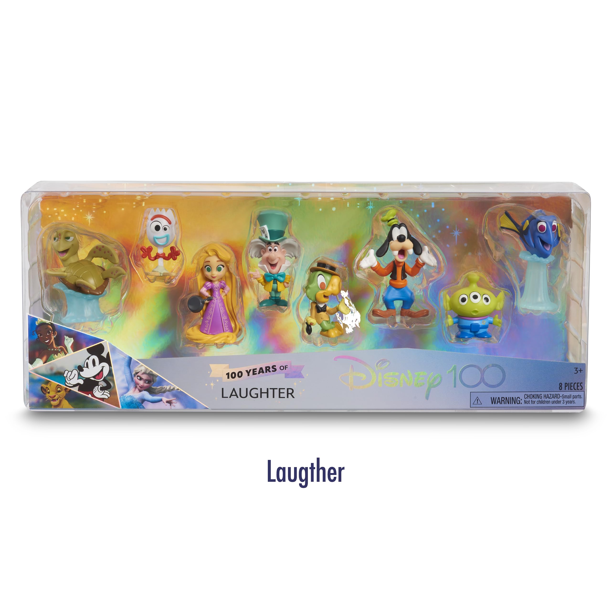 Disney 100 Laughter Pack, kolekcjonerska zabawka z postaciami Disneya, zawiera 8 różnych figurek, 100% oficjalna licencja produktu, 12 do kolekcjonowania, 3 lata, Famosa (DED16200)