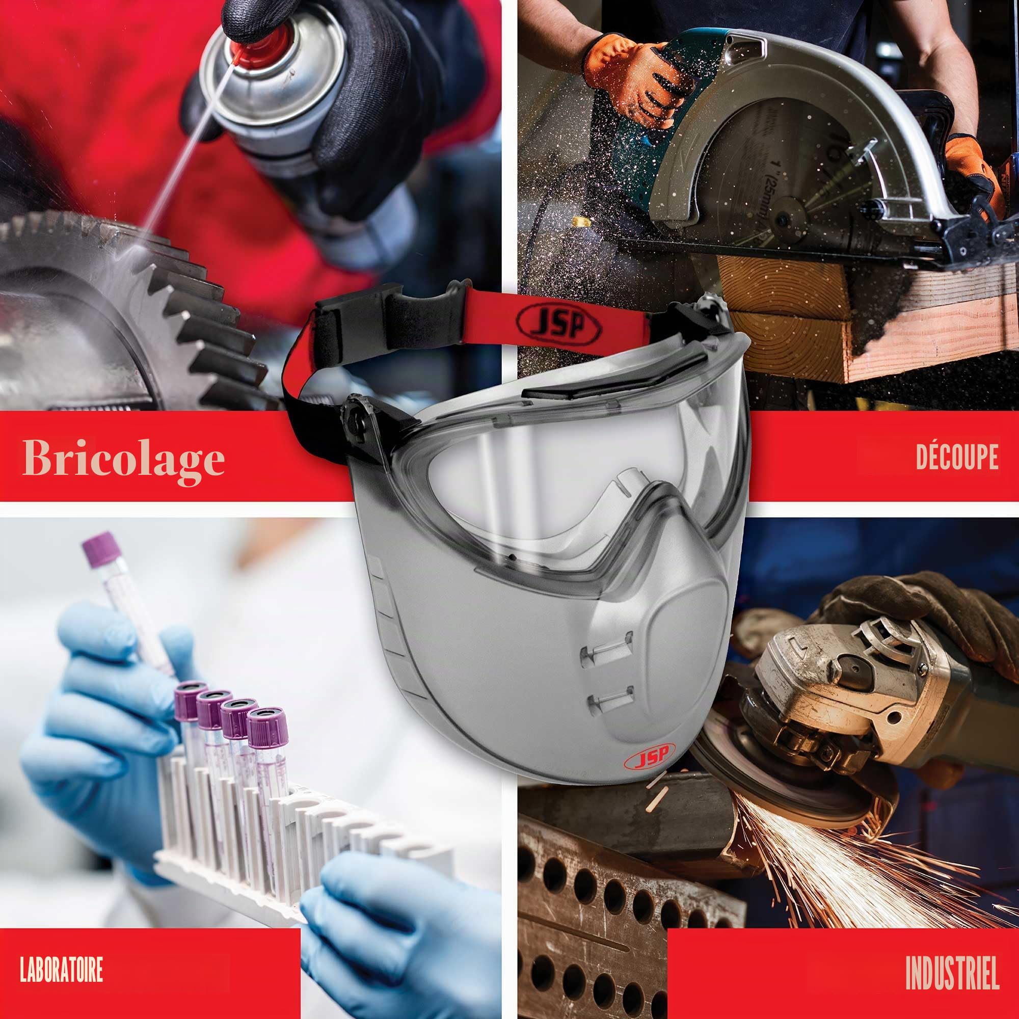 JSP STEALTH 9200 Lunettes de Sécurité avec Écran Facial - Anti-Buée Classe N - Protection Oculaire - Écran Mobile - Bandeau Réglable pour Bricolage, Découpe, Industrie et Laboratoire - EN 166 & EN 170