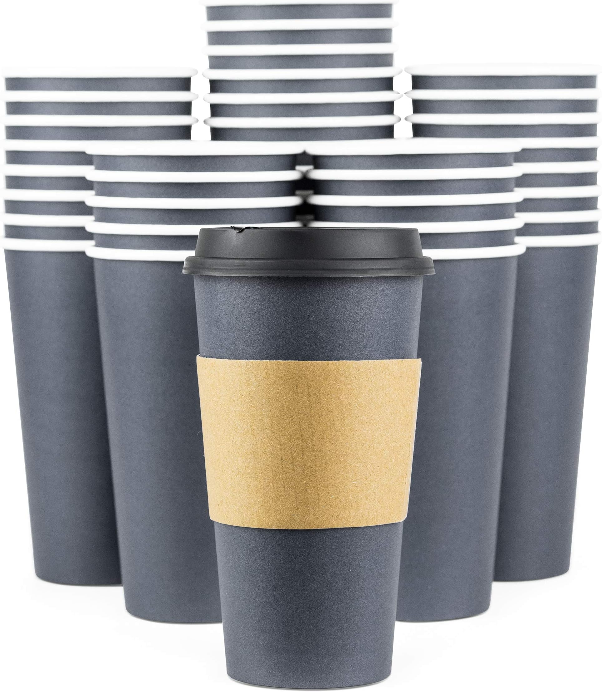 Disposable Coffee Cups With Lids - 20 oz To Go Coffee Cups (90 Set) With Sleeves and Tight Lids 20 oz Grey